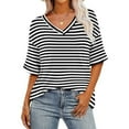 thumbnail image 1 of Uaswgudfs Women's Fashion Striped Lightweight Cotton T-Shirt | Casual Everyday Short Sleeve Top 2025, 1 of 5