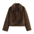 thumbnail image 1 of Uaswgudfs Women's Faux Fur Jacket Lapel Long Sleeve Loose Fit Fall Casual Outerwear Brown L, 1 of 3