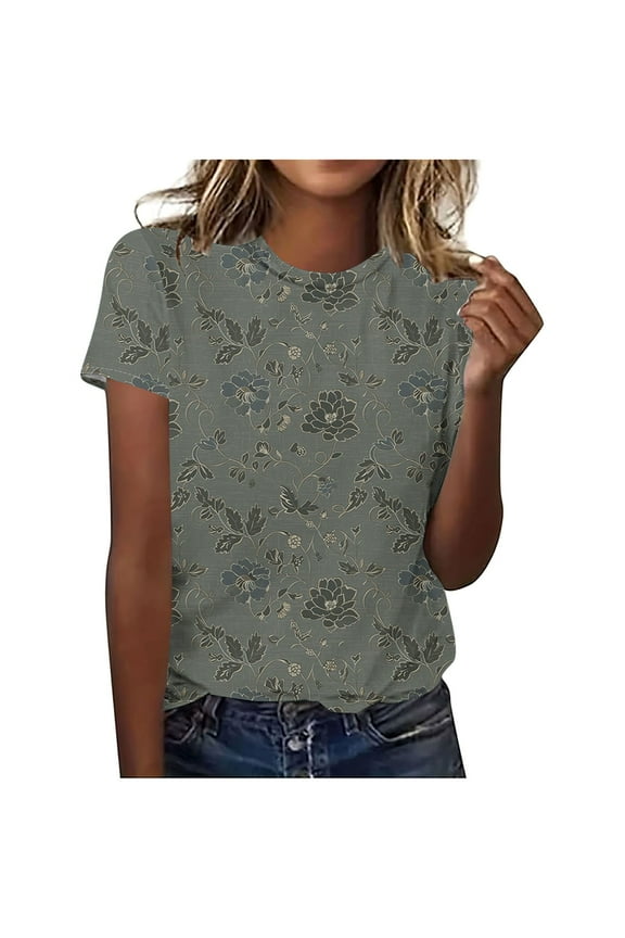 Women's Floral Embroidered Crew Neck T-Shirt: Short Sleeve Summer Top with Lightweight Cotton Blend & Relaxed Casual Fit Multicolor L