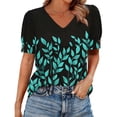 thumbnail image 1 of Uaswgudfs Women's Floral Print V Neck Short Sleeve T Shirt Button Cuff Spring Summer Casual Breathable Loose Fit Top Black S, 1 of 6