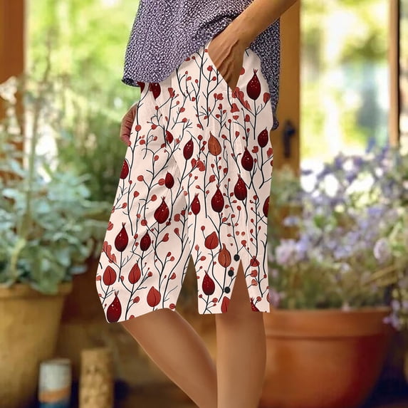 Uaswgudfs Women's Floral Printed Bermuda Shorts - Loose Fit Side Slit with Pockets Casual Summer Shorts