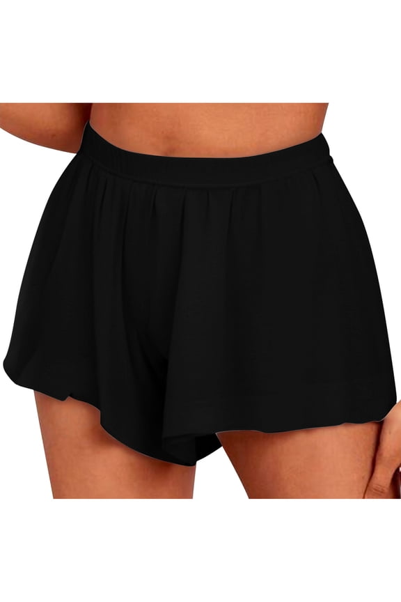 ​Women's Flowy Summer Casual Shorts – High Waist, Ruffled Hem & Chiffon Elastic Comfort Black XXL