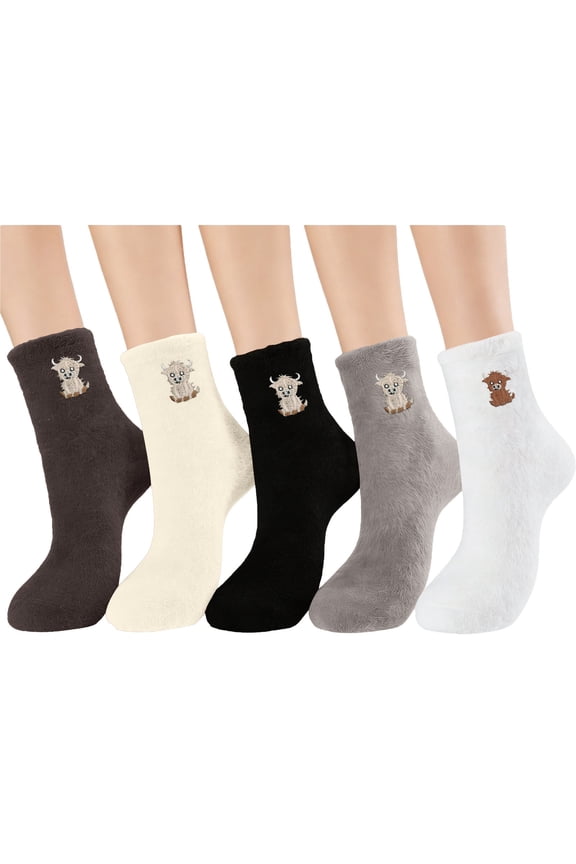 Women's Fuzzy Winter Warm Mid - Calf Thickened Cozy Cute Fluffy Crew Socks Women Home Wear Multicolor