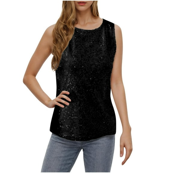 Uaswgudfs Women's Glitter Sequin V-Neck - Summer Sleeveless Loose Spaghetti Camisole Night Out Party Tank Top