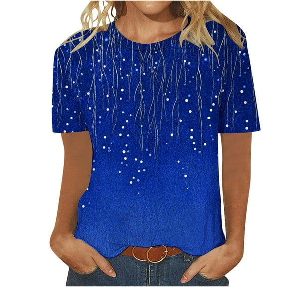 Uaswgudfs Women's Gradient Color Casual Half-Sleeve Crew Neck Tee Blouse - 2025 Summer Collection T-Shirt Y2K Top