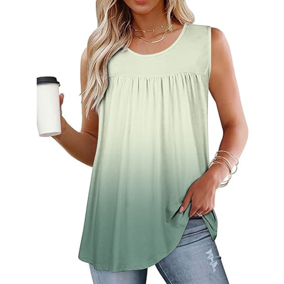 Uaswgudfs Women's Gradient Color Crew Neck Summer Tank Tops - Casual Sleeveless Loose Fit Blouses, Flowy Tunics Tops