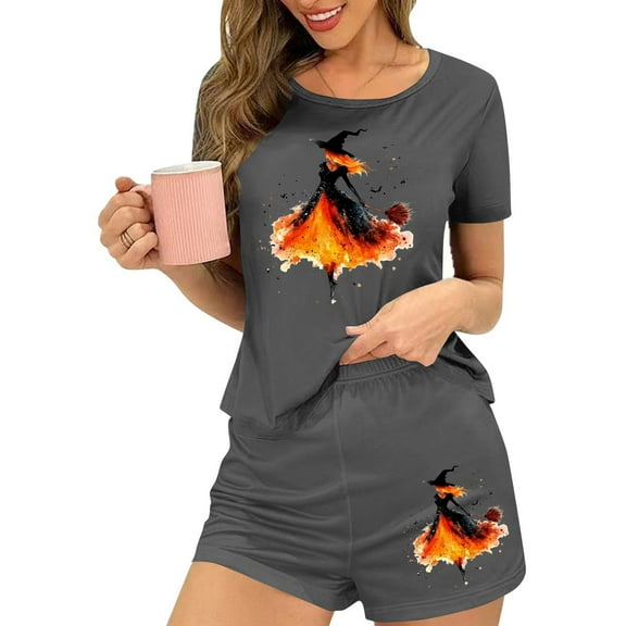 Uaswgudfs Women's Halloween Pajama Set - Round Neck, Graphic Print, Soft Fabric