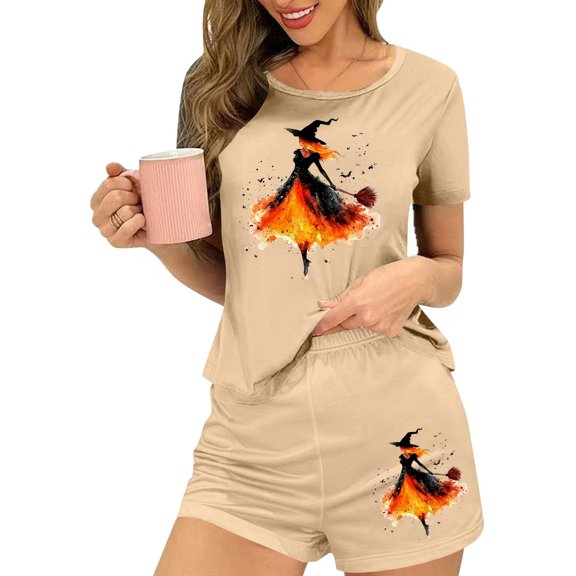 Uaswgudfs Women's Halloween Pajama Set - Round Neck, Graphic Print, Soft Fabric