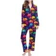 thumbnail image 1 of Uaswgudfs Women's Halloween Print Flannel Pajama Set - Cozy Button-Up Shirt & Straight-Leg Pants for Festive Loungewear Multicolor M, 1 of 6
