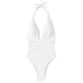 thumbnail image 1 of Uaswgudfs Women's Halter Deep V One Piece Swimsuit Backless Ruched Tummy Control High Cut Bathing Suit with Built-in Bra Pads White M, 1 of 5
