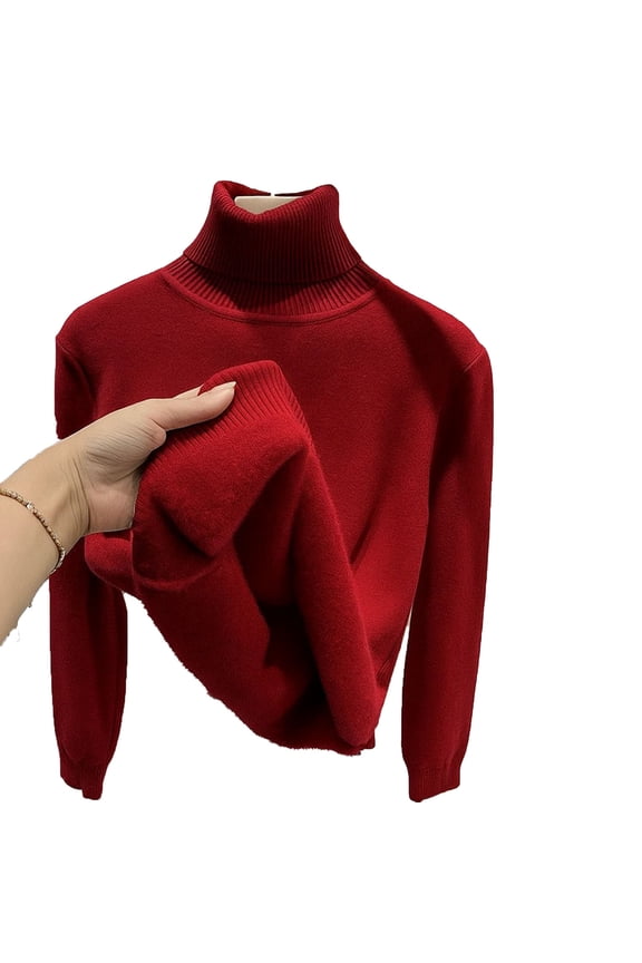 Women's High Neck Fleece Lined Knit Turtleneck Essential Thermal Winter Warm Basic Cozy Blouse Top