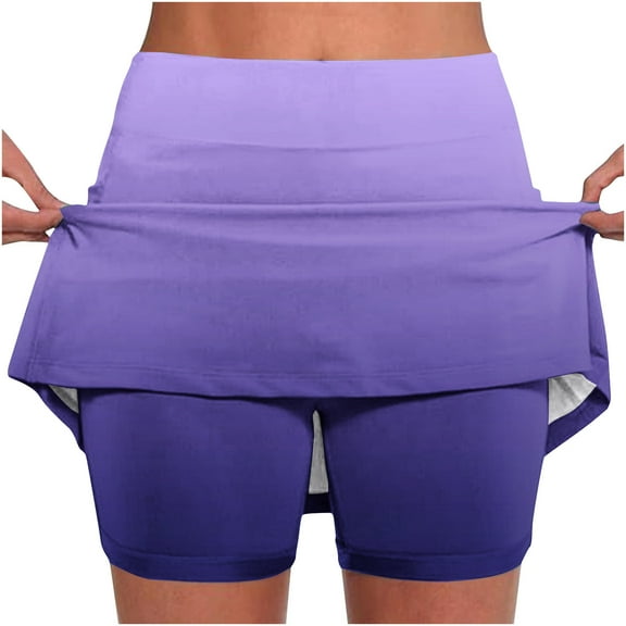 Uaswgudfs ​Women's High-Rise Flared Skort for Summer - Tummy Control & Breathable Fabric for Athletic & Casual Comfort Purple L