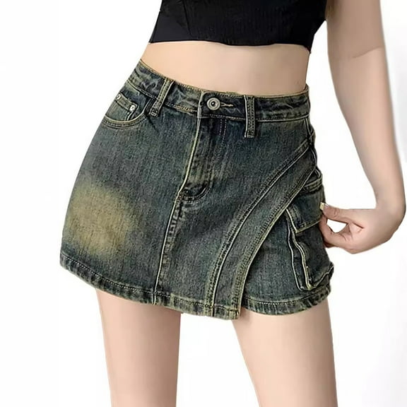 Uaswgudfs Women's High-Waisted Denim Jean Shorts - A-Line 5-6” Inseam with Side Pockets for Summer Casual Outfits Blue L