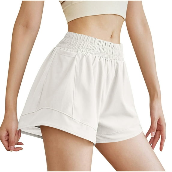 Uaswgudfs Women's High-Waisted Stretch Casual Shorts - Elastic Waistband & 5” Inseam for Sporty or Everyday Wear White S