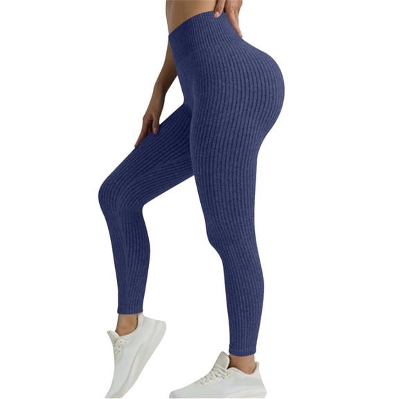 Uaswgudfs Women's High Waisted Yoga Pants Butt Lifter Tummy Control Leggings Athletic Wear Knit Textured Gym Pants Blue L