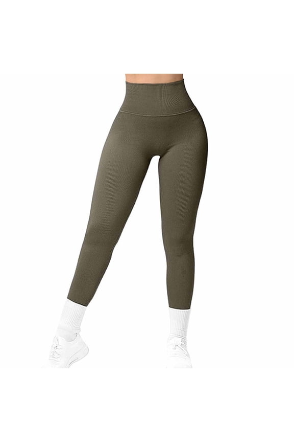 Women's High-Waisted Yoga Pants - Form-Fitting Stretch Support for Yoga, Athletic Gym Performance Army Green L