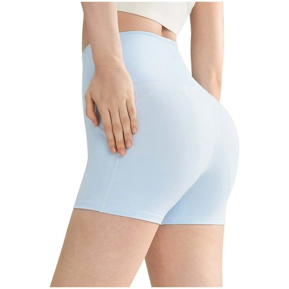 Uaswgudfs Women's High-Waisted Yoga Shorts - Seamless Stretch Fabric for Gym, Workouts & Active Comfort Light Blue XL