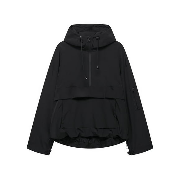 Uaswgudfs ​Women's Hooded Layered Short Coat - Adjustable Drawstring Cuffs & Zipper Closure Lightweight Utility Wear​