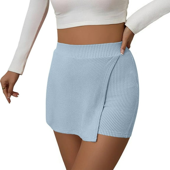 Uaswgudfs Women's Knit Mini Skorts - Mid-Rise Stretch Bodycon Skirt with Front Slit & Built-in Shorts