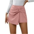 thumbnail image 1 of Uaswgudfs Women's Knotted Front Asymmetrical Hem Casual Shorts - Structured Fabric Tailored Fit with 4” Inseam Pink XL, 1 of 8