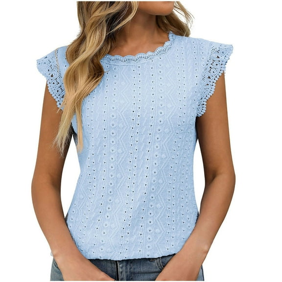 Uaswgudfs Women's Lace Cutout Knit Tank - 2025 Trendy Crew Neck Sleeveless Vest for Spring Summer Business Casual Office Tops