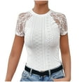thumbnail image 1 of Uaswgudfs Women's Lace Short Sleeve Blouse: Sheer Cut-Out Accent Top with Elegant Design for Summer Evening Occasions & Formal Chic White L, 1 of 6