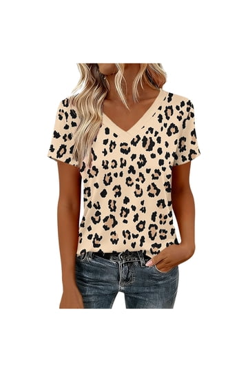 V Neck Leopard Print T Shirt