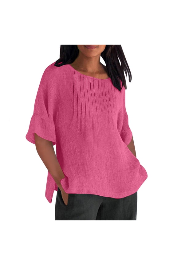 Women's Lightweight Blouse with Draped Front & Side Slits - Casual Cotton Summer Top for Relaxed Style