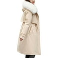 thumbnail image 1 of Uaswgudfs Women's Long Puffer Coat with Removable Faux Fur Collar, Colorblock Trim Winter Jacket, Nylon Spandex Warm Outerwear for Cold Weather White XL, 1 of 5