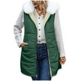 thumbnail image 1 of Uaswgudfs Women's Long Puffer Vest with Removable Faux Fur Collar, Sleeveless Winter Jacket with Pockets - Casual Outerwear Green 2XL, 1 of 9
