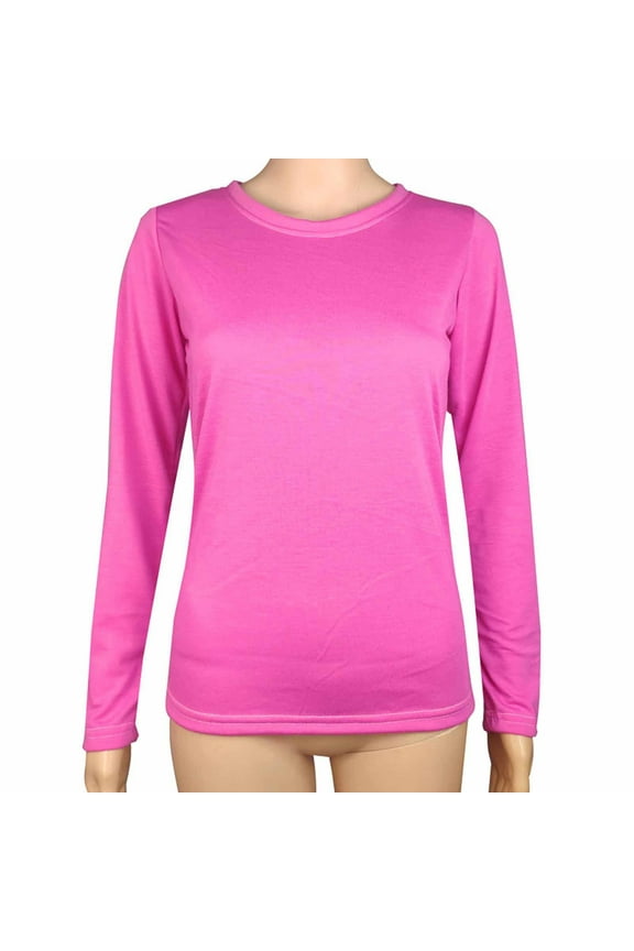 Women's Long Sleeve Solid Color Round Neck T-Shirt Casual Basic Top Stretchy Activewear Loose Fit Pink M