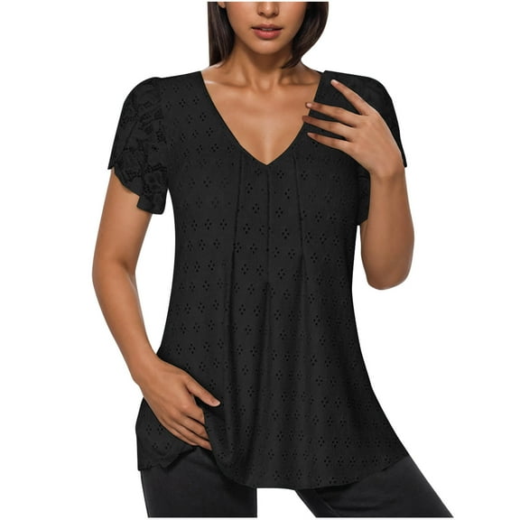 Uaswgudfs Women's Long Tunic Deep-V Neck Blouse – Spring/Summer Wear Loose Babydoll Top with Casual Style Short Sleeve