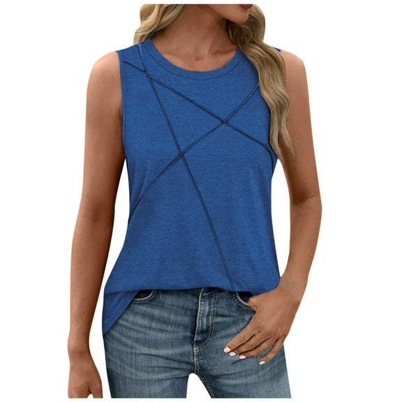 Uaswgudfs Women's Loose Crew Neck Tank Top with Geometric Line Art,Lightweight Breathable Fabric for Casual Everyday Style Camisole