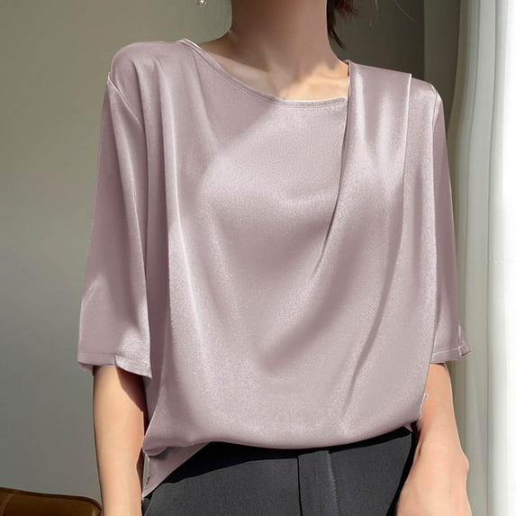 Uaswgudfs Women's Loose Fit Blouse Top - Casual Boat Neck Tee Shirt 2025, Breathable Stretch Fabric, Relaxed Short Sleeves, Dressy Style Casual Tops, Spring Summer Versatile