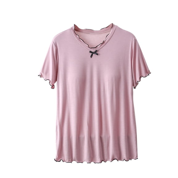 Uaswgudfs Women's Loose Ruffle Short Sleeve Pajama Top - Soft Summer V-Neck Sleep Tee, Breathable & Comfortable Nightwear