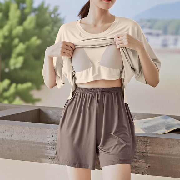 Uaswgudfs Women's Loose Short Sleeve Sleepwear Pajama Set Casual Shorts, Soft 2 - Piece Homewear Loungewear for Women