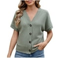 thumbnail image 1 of Uaswgudfs Women's Loose Tops Short Sleeve V Neck Waffle Knit Tunic Blouse Tie Front Button Up T Shirts, 1 of 8