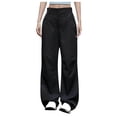 thumbnail image 1 of Uaswgudfs Women's Low Rise Trousers Dress Pants Dressy Low Waisted Wide Leg Straight Business Casual Work Slacks Pants Black 2XL, 1 of 9