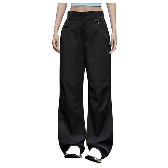 Uaswgudfs Women's Low Rise Trousers Dress Pants Dressy Low Waisted Wide Leg Straight Business Casual Work Slacks Pants Black L