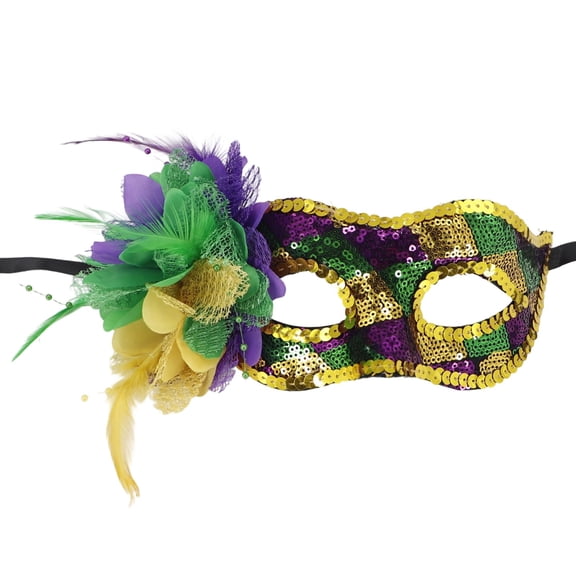 Uaswgudfs Women's Masquerade Mask with Feather Decor, Purple Green Accessory for Party Halloween Carnival