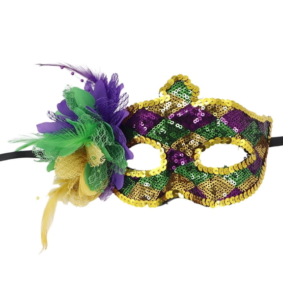 Uaswgudfs Women's Masquerade Mask with Feather Decor, Purple Green Accessory for Party Halloween Carnival