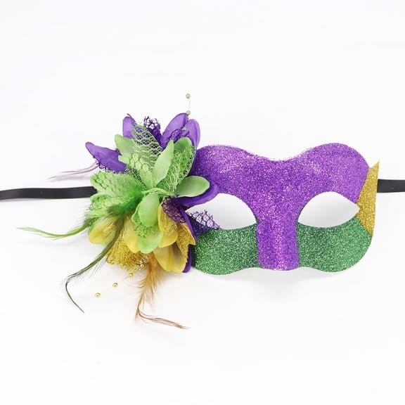 Uaswgudfs Women's Masquerade Mask with Feather Decor, Purple Green Accessory for Party Halloween Carnival