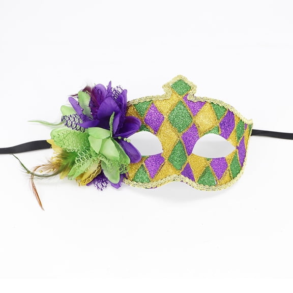Uaswgudfs Women's Masquerade Mask with Feather Decor, Purple Green Accessory for Party Halloween Carnival