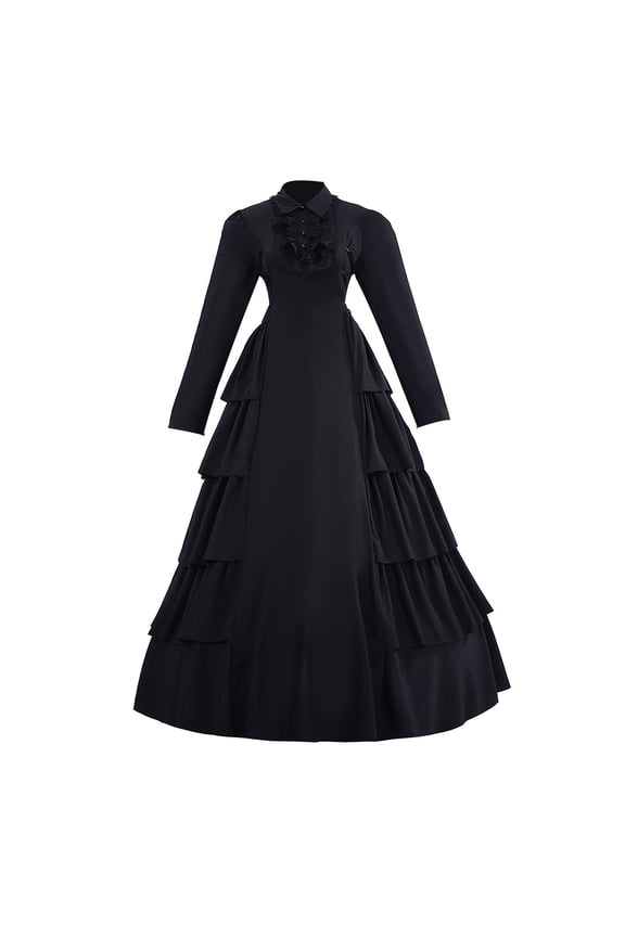 Women's Maxi Dress with Turn-Down Collar, Long Sleeve Costume for Stage Performance