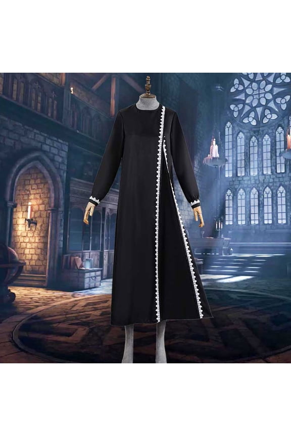 Women's Medieval Abaya Long Sleeve Dress, Back Button Stage Costume for Role Play