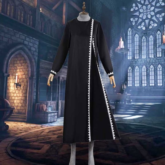 Uaswgudfs Women's Medieval Abaya Long Sleeve Dress, Back Button Stage Costume for Role Play