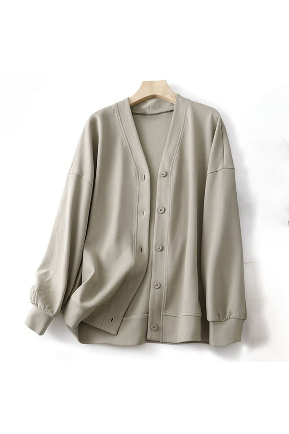 Women's Medium-Weight Knit Autumn/Winter Coat with V-Neck, Button Front & Ribbed Cuffs for Versatile Style