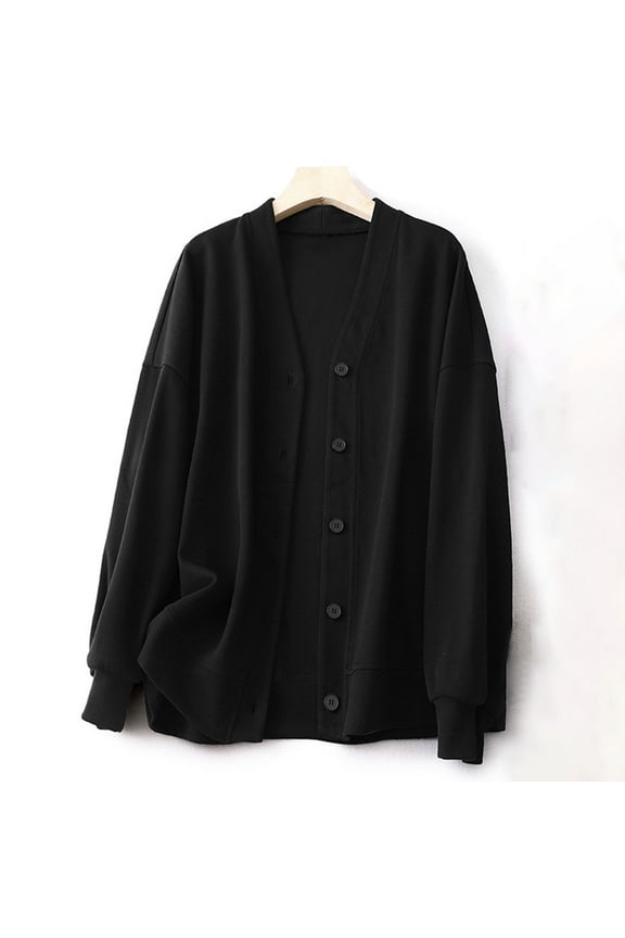 Women's Medium-Weight Knit Autumn/Winter Coat with V-Neck, Button Front & Ribbed Cuffs for Versatile Style