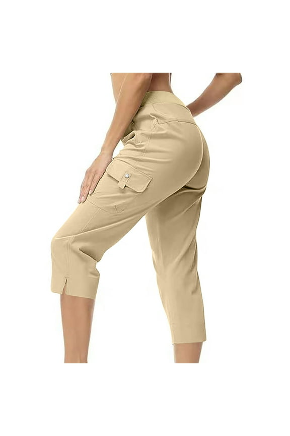 Women's Mid-Length High-Waisted Capri Shorts - Lightweight Summer Fabric & 4" Inseam Versatile Style Beige M