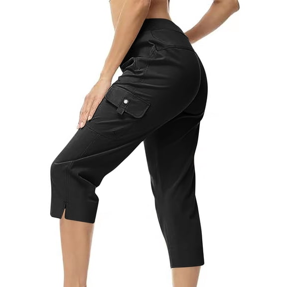 Uaswgudfs Women's Mid-Length High-Waisted Capri Shorts - Lightweight Summer Fabric & 4" Inseam Versatile Style Black S